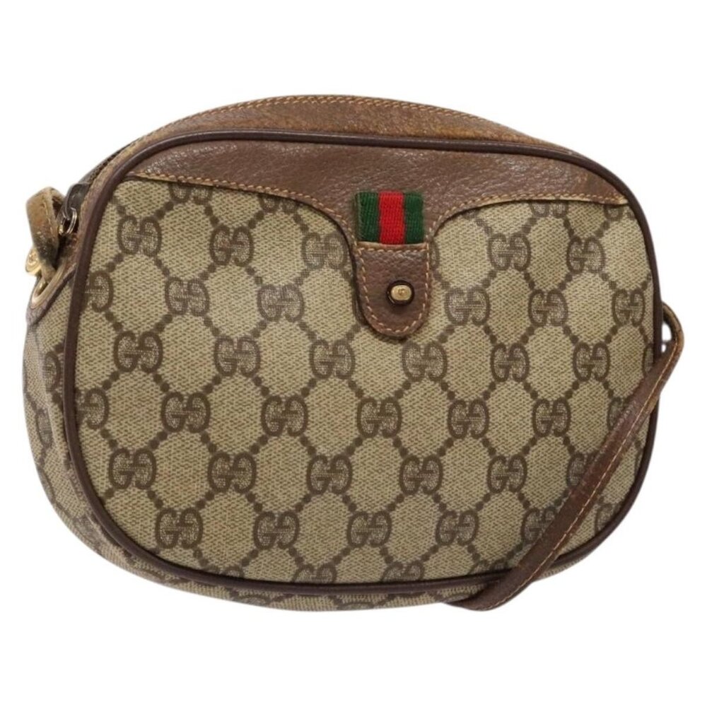 Authentic GUCCI GG Supreme Web Sherry Line Bag PVC Beige Gold 007 58 6112